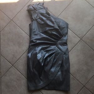 Metallic Silver One Shoulder Formal Dress